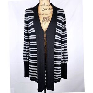 DKNY Jeans Black Grey Stripe Open Front Long Sleeve Cardigan Sweater‎ M